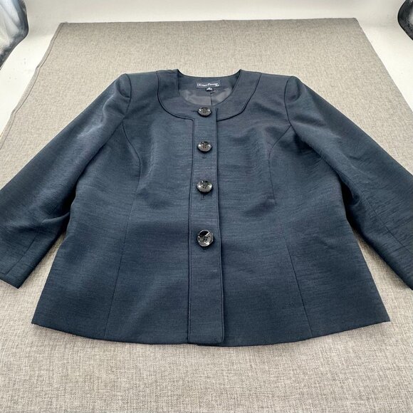 Evan Picone Blazer Navy Blue  16 Petite 3/4th Sleeves‎ Lined buttons Polyester - Picture 6 of 11